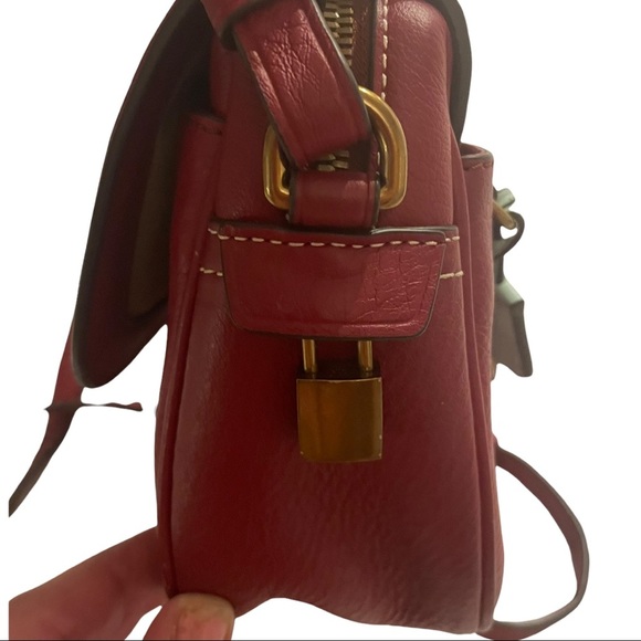 J CREW SIGNET LEATHER CROSSBODY BAG VIVID BURGUNDY - Picture 12 of 14
